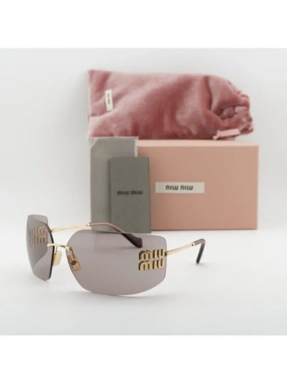 Miu Miu MU54YS 5AK06I Geometric Sunglasses - Gold/Light Purple Brown